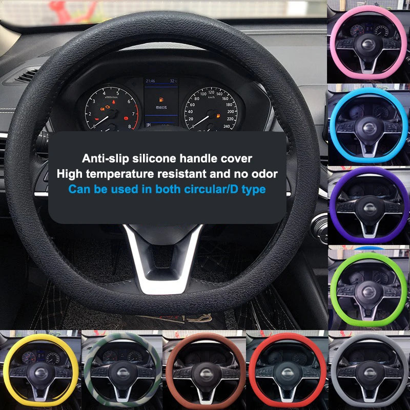 Universal Car Steering Wheel Cover; D-Shaped Non-slip Silicone with Elastic Texture for Decorative Purposes.