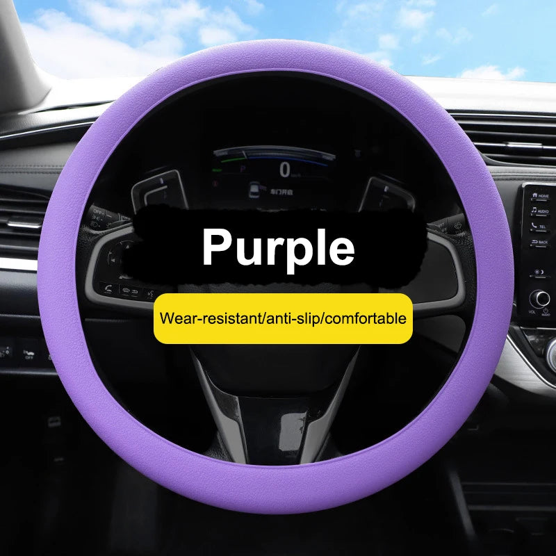 Universal Car Steering Wheel Cover; D-Shaped Non-slip Silicone with Elastic Texture for Decorative Purposes.