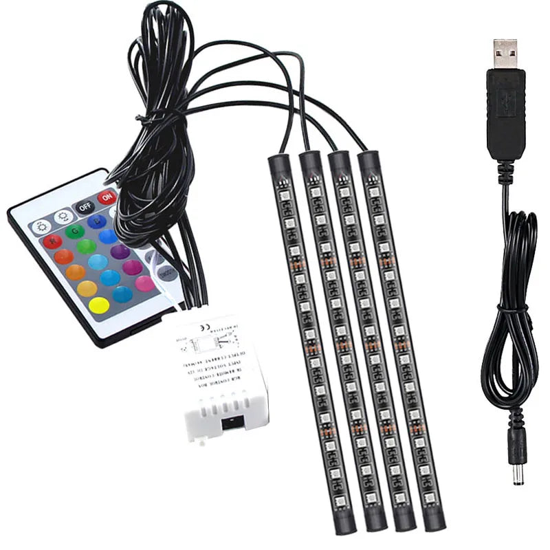 Car Foot Floor Decoration Bulbs Interior Atmosphere Light RGB LED Strip Lamp USB Wireless Remote Music Control Multiple Modes
