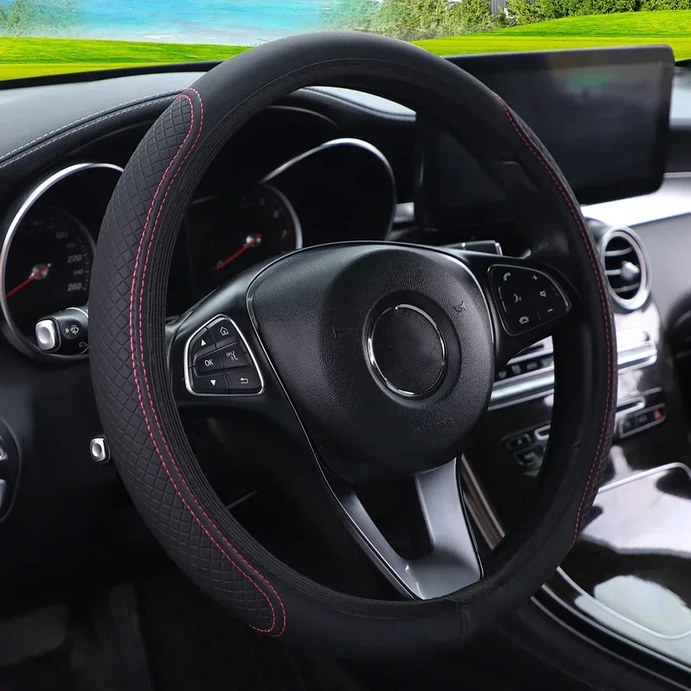 Car Steering Wheel Cover Bright Carbon Fibers Leather Steering Wheel Cover Car Non Slips Universal 15 Accessories