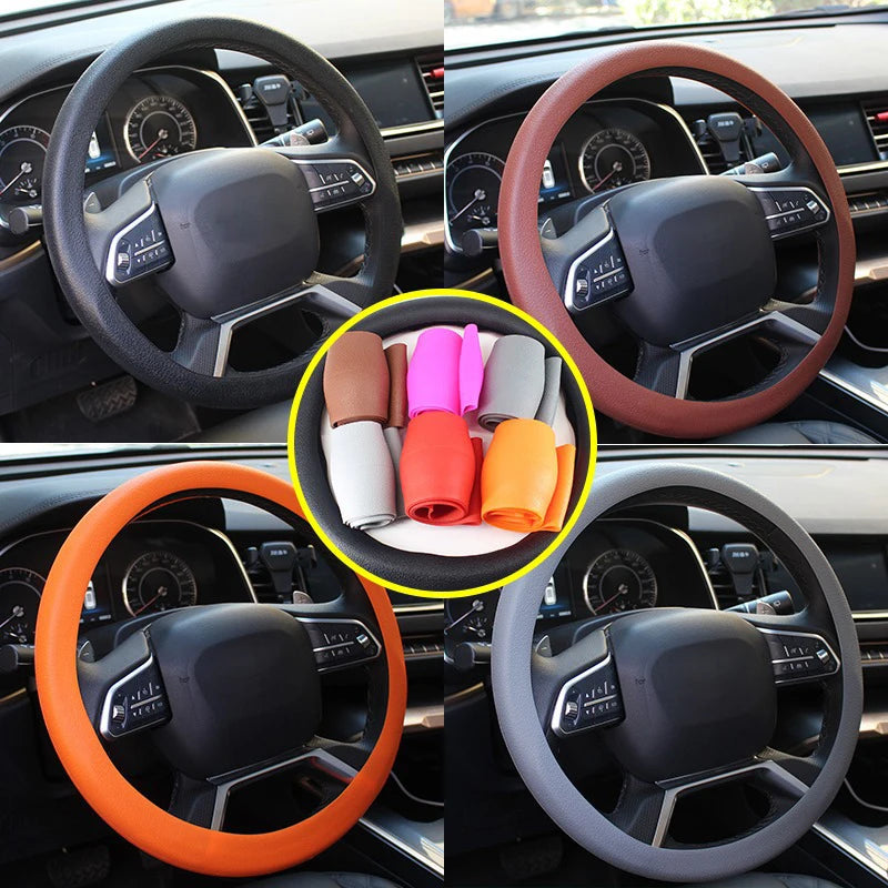 Universal Car Steering Wheel Cover; D-Shaped Non-slip Silicone with Elastic Texture for Decorative Purposes.