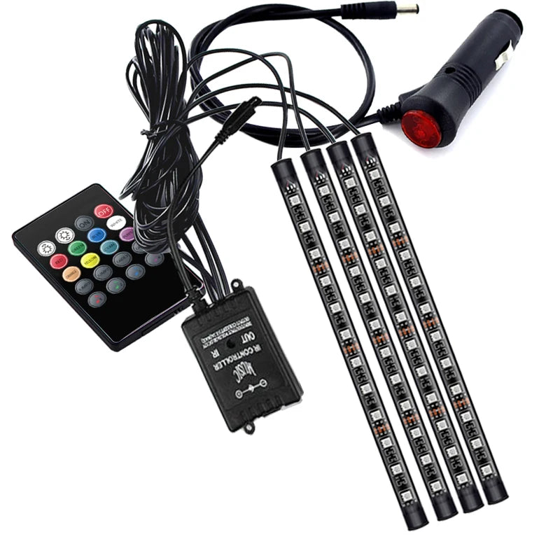 Car Foot Floor Decoration Bulbs Interior Atmosphere Light RGB LED Strip Lamp USB Wireless Remote Music Control Multiple Modes