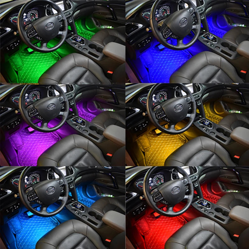 Car Foot Floor Decoration Bulbs Interior Atmosphere Light RGB LED Strip Lamp USB Wireless Remote Music Control Multiple Modes