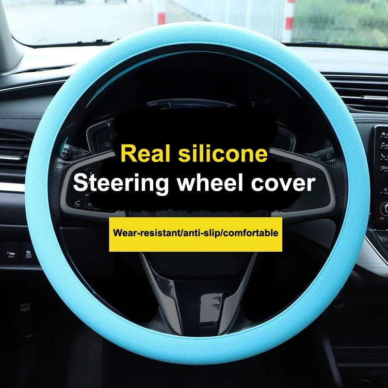 Universal Car Steering Wheel Cover; D-Shaped Non-slip Silicone with Elastic Texture for Decorative Purposes.