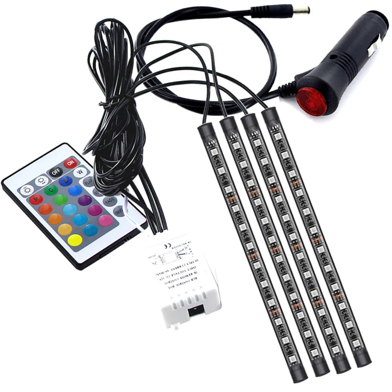 Car Foot Floor Decoration Bulbs Interior Atmosphere Light RGB LED Strip Lamp USB Wireless Remote Music Control Multiple Modes