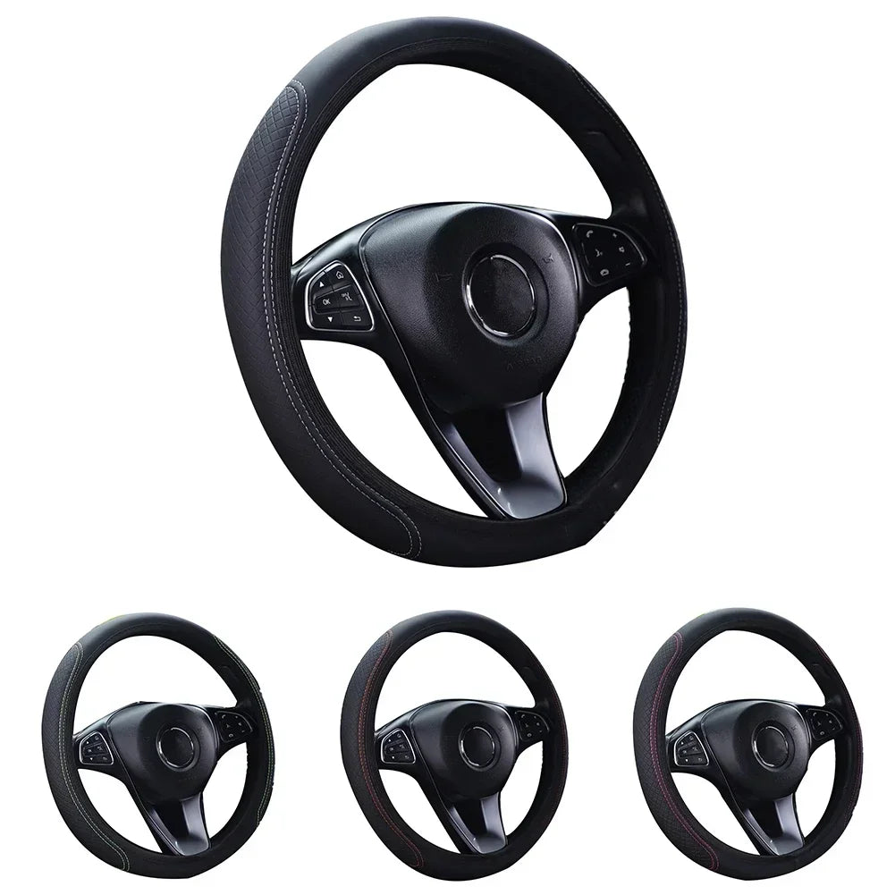 Car Steering Wheel Cover Bright Carbon Fibers Leather Steering Wheel Cover Car Non Slips Universal 15 Accessories