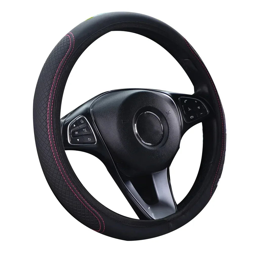 Car Steering Wheel Cover Bright Carbon Fibers Leather Steering Wheel Cover Car Non Slips Universal 15 Accessories