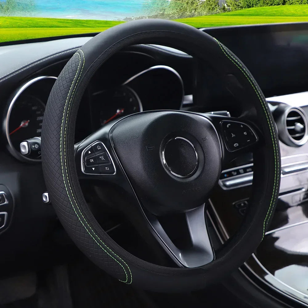 Car Steering Wheel Cover Bright Carbon Fibers Leather Steering Wheel Cover Car Non Slips Universal 15 Accessories