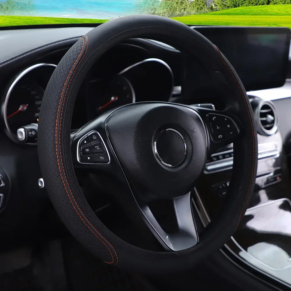Car Steering Wheel Cover Bright Carbon Fibers Leather Steering Wheel Cover Car Non Slips Universal 15 Accessories