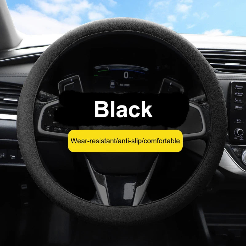 Universal Car Steering Wheel Cover; D-Shaped Non-slip Silicone with Elastic Texture for Decorative Purposes.