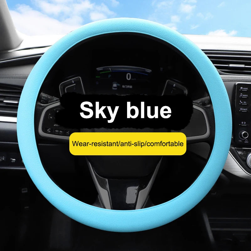 Universal Car Steering Wheel Cover; D-Shaped Non-slip Silicone with Elastic Texture for Decorative Purposes.
