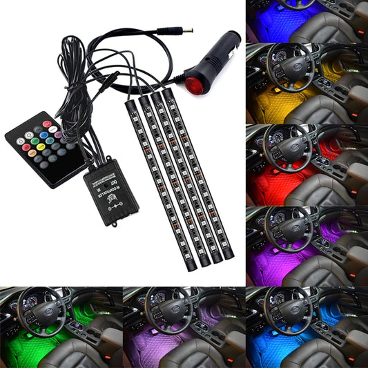 Car Foot Floor Decoration Bulbs Interior Atmosphere Light RGB LED Strip Lamp USB Wireless Remote Music Control Multiple Modes